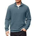 thumbnail image 1 of Evdexr Mock Neck Sweatshirt Mens Quarter Zip Sweatshirts Winter Long Sleeve Polo Shirt Stand Collar Chest Pockets Workout Shirts Baggy Warm Sweater Blue 3XL, 1 of 5