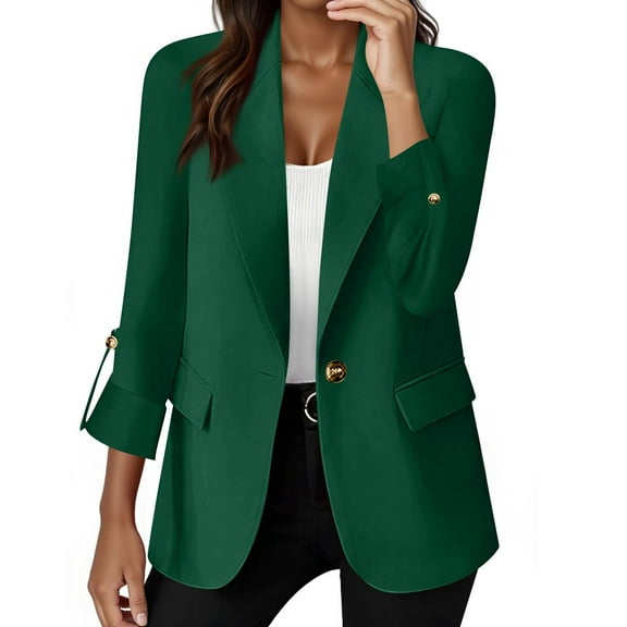 Evdexr Open Front Blazers for Womens Business Lightweight Suit Cardigan Lapel Long Sleeve Work Suit Jackets Fall Lined Dressy Plus Size Blazer Jackets with Pockets Green 2XL