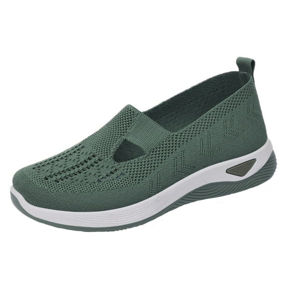 Evdexr Orthopedic Shoes for Woman Breathable Slip on Sneakers Soft. Woven Knitted Foam Shoes Non-Slip Lightweight Casual Sports Shoes Dark Green 10