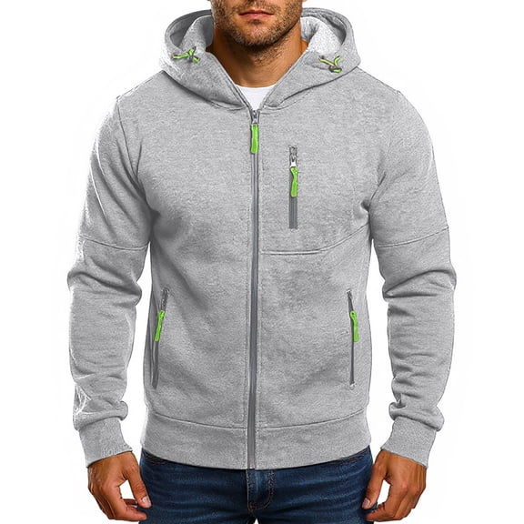 Evdexr Oversized Hoodies Mens Pullover Zip Up Drawstring Long Sleeve Hiking Jacket Winter Fleece Big and Tall Hooded Sweatshirts Cotton Plain Coat Light Gray 2XL