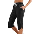 thumbnail image 1 of Evdexr Petite Capri Leggings Womens Yoga Drawstring AthleticWork Trouser Side Slit Dressy Workout Cropped Pant Straight Leg Elastic High Waist 2025 Sweatpants with Pockets Black M, 1 of 4