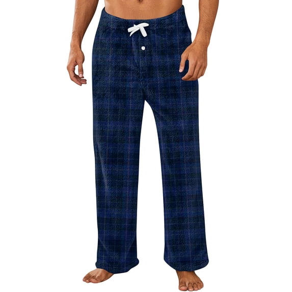 Evdexr Plaid Pajama Pants for Men Cotton Wide Leg Pajamas Twill Plus Size Halloween Sleepwear Lounge Drawstring Flannel Lounge Loose Fit Pj Pants with Pockets Navy S