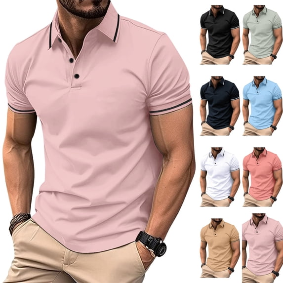 Evdexr Polo Shirts for Men Short Sleeve Slim Fit Tshirts Performance Wicking Work Golf Shirt Pink 3XL
