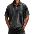 thumbnail image 1 of Evdexr Polo T Shirt Men Mokaloha Distressed T-Shirt Solid Color Vintage Acid Wash Gym Shirt Stylish Baggy Short Sleeve Big and Tall Lapel Tops with Pockets Black M, 1 of 4