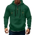 thumbnail image 1 of Evdexr Quarter Zip Hoodies for Men Big and Tall Tactical Pullover Fall Drawstring Long Sleeve Gym Hoodie Winter Multiple Pockets Oversized Weighted Hoody Dark Green XL, 1 of 7