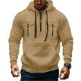 thumbnail image 1 of Evdexr Quarter Zip Pullover Mens Big and Tall Tactical Hoodies Fall Long Sleeve Drawstring Gym Hoody Winter Multiple Pockets Loose Fit Cargo Sweatshirt Khaki 5XL, 1 of 7