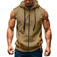 thumbnail image 1 of Evdexr Sleeveless Hoodie Men Zip Up Tank Tops Solid Drawstrings Athletic Hooded Pullover Zipper Big and Tall Chest Pockets Loose Fit Sweatshirts Khaki L, 1 of 5