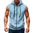 thumbnail image 1 of Evdexr Sleeveless Hoodie Men Zip Up Tank Tops Solid Drawstrings Workout Hooded Pullover Chest Pockets Big and Tall Lightweight Muscle Fit Sweatshirts Light Blue S, 1 of 5