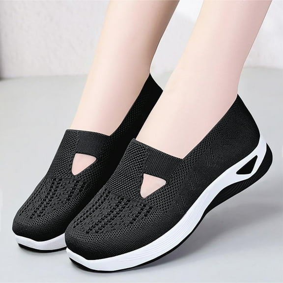 Evdexr Slip on Shoes for Woman Sole Mesh Orthopedic Sneakers Anti-Skid Knitted Woven Foam Shoes Soft. Arch Support Casual Walking Loafers Black 6.5