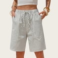 thumbnail image 1 of Evdexr Striped Shorts Womens Bermuda Linen Shorts 2026 Knee Length Drawstring Vacation Shorts Summer Gauze Loose Fit Baggy Short Pants S, 1 of 6