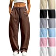 thumbnail image 1 of Evdexr Sweatpants Women Barrel Drawstring Elastic Waist Pants Solid Baggy Wide Leg Comfy Trousers Casual 2026 Stylish Joggers with Pockets Coffee S, 1 of 6
