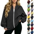 thumbnail image 1 of Evdexr Sweatshirts for Women Zip Up Drop Shoulder Long Sleeve Sweatshirt Fall 2026 Dressy Trendy Jacket Solid Loose Fit Oversized Y2k Coats with pockets XL, 1 of 7