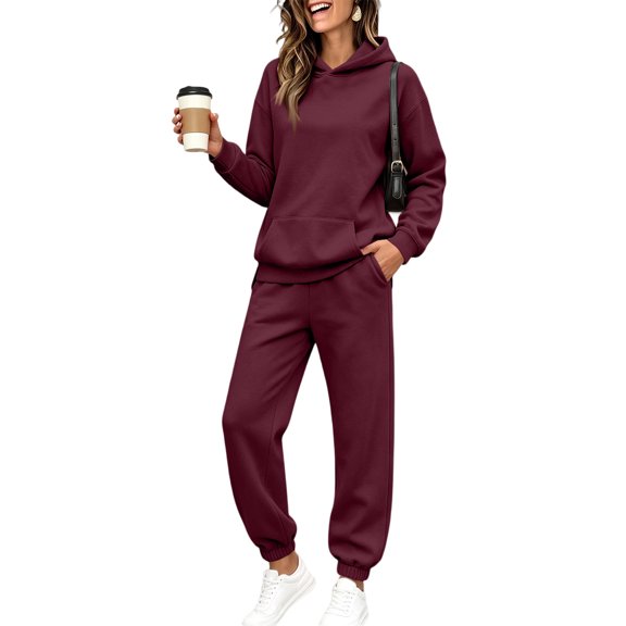 Evdexr Sweatsuits Womens 2 Piece Fleece Long Sleeve Hooded Pullover & Pants Track Suits Winter Fall Workout Travel Solid Color Oversized Lounge Sets L