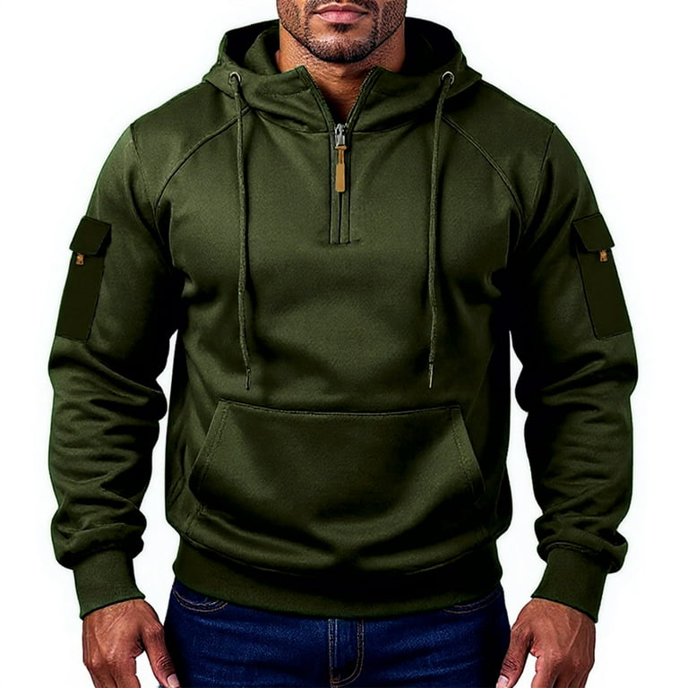Evdexr Tactical Hoodies Men Quarter Zip Pullover Kangaroo Pocket