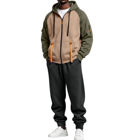 Evdexr Track Suits Mens 2 Piece Full Zip Hooded Long Sleeve Tops & Sweatpants Sweatsuits with Pockets Fall Winter Vacation Casual Outfits Drawstring Loose Fit Sets M