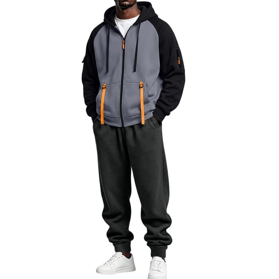 Evdexr Track Suits Mens 2 Piece Full Zip Long Sleeve Hooded Jacket & Joggers Outfits with Pockets Fall Winter Workout Athletic Sets Baggy Oversized Sweatsuits L