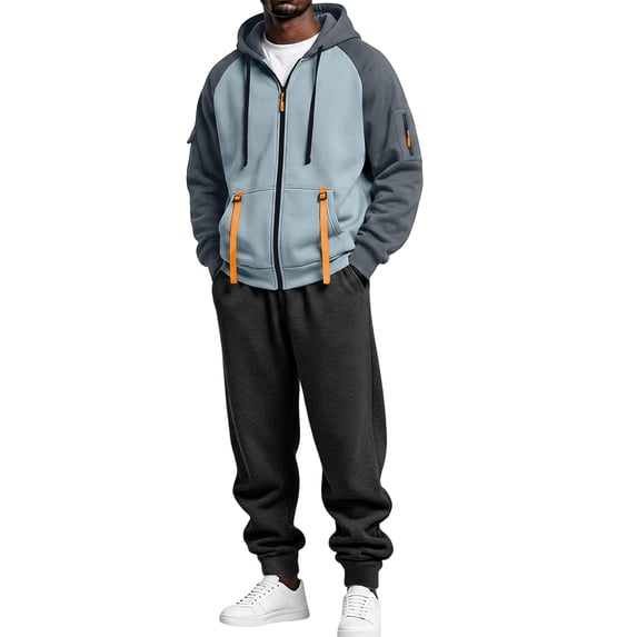 Evdexr Track Suits Mens 2 Piece Long Sleeve Full Zip Hooded Jacket & Pants Outfits with Pockets Fall 2026 Tactical Casual Sets Oversized Baggy Sweatsuits M