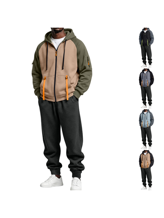 Track Suits Mens 2 Piece Long Sleeve Full Zip Hooded Jacket & Sweatpants Outfits with Pockets 2026 Fall Vacation Workout Sets Loose Fit Drawstring Sweatsuits 2XL