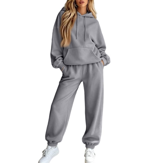 Evdexr Track Suits for Women 2 Piece Oversized Long Sleeve Hoodies & Joggers Outfits 2026 Fall Lounge Casual Sets Hooded Wide Leg Sweatsuits with Pocket XL