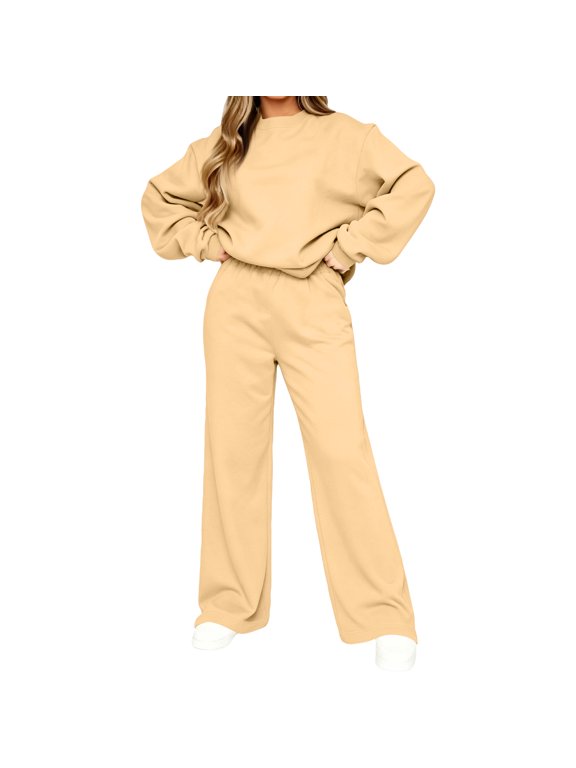 Track Suits Womens 2 Piece Long Sleeve Crew Neck Tops & Pants Sweatsuits Winter Fall Casual Travel Oversized Drop Shoulder Lounge Sets 3XL