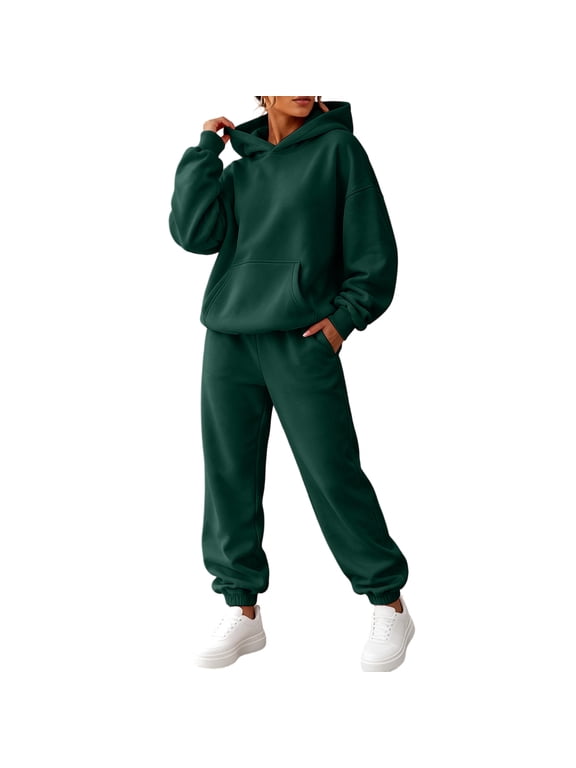 Track Suits Womens 2 Piece Long Sleeve Oversized Pullover & Joggers Outfits 2026 Fall Workout Vacation Tracksuits Loose Fit Drawstring Sets with Pocket XL