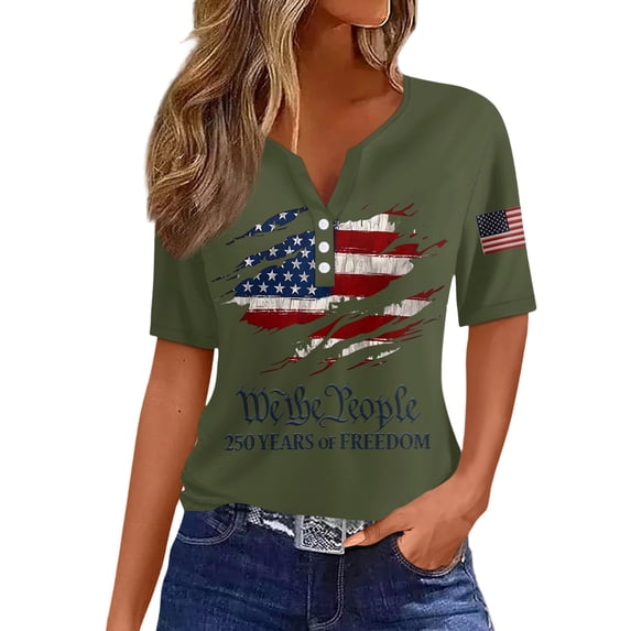 Evdexr We the People Shirt Womens Short Sleeve V Neck Independence Day Shirts American Flag Plus Size Patriotic Shirts Striped Tees Army Green M