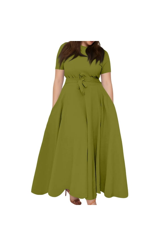 Women Floral Maxi Skirt Smocked High Waist Cotton Flowy Long Skirts Summer Boho Beach Hawaiian Vacation A Line Skirt Army Green XXL