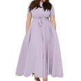 thumbnail image 1 of Evdexr Long Maxi Dresses for Women Plus Size Solid Color Dress Short Sleeve Crew Neck Dresses Purple 3XL, 1 of 4