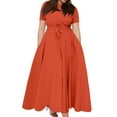 thumbnail image 1 of Evdexr Long Maxi Dresses for Women Plus Size Solid Color Dress Short Sleeve Crew Neck Dresses Saffron XL, 1 of 4