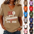 thumbnail image 1 of Evdexr Women's 250 Anniversary Usa Shirts Patriotic Short Sleeve T Shirt 1776 2026 V Neck Red Blue and White Tops 4th Of July Stars and Stripes Plus Size Tees Red M, 1 of 5