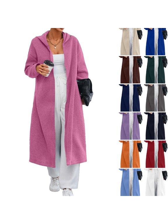 Women's Cardigan Long Oversized Open Front Long Sleeve Hooded Coatigans Coat Trendy Fall Winter Warm Outerwear Sweatshirts with Pockets Hot Pink S