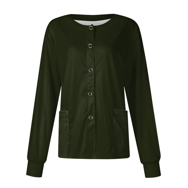 Evdexr Women's Front Scrub Jacket 2-Way Stretch Uniform Army Green Army Green#1