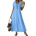 thumbnail image 1 of Evdexr Women's Linen Dresses Cotton Maxi Dresses Short Sleeve V Neck Solid Colour Flowy A-Line Dress Plus Size Tunic Baggy Casual Shirt Dress with Pockets Blue 2XL, 1 of 7
