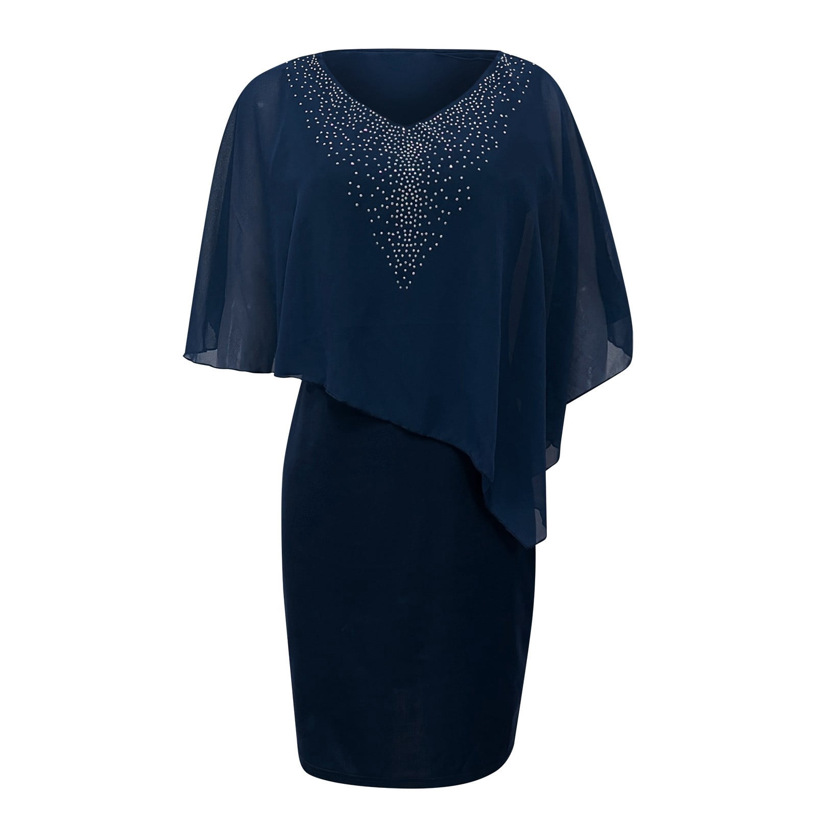 Cap Sleeves V-neck Chiffon Dress with Slit Tahiti Plus Size