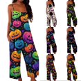 thumbnail image 1 of Evdexr Womens Halloween Jumpsuits 2026 Jack O Lantern Cobweb Pumpkin Printed Rompers Wide Leg Square Neck Sleeveless Pants Boho Spaghetti Straps Overalls L, 1 of 5