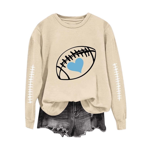 Evdexr Womens Heart Football Graphic Sweatshirt 2026 Oversized Long Sleeve Crew Neck Pullover Fall Winter Casual Relaxed Lightweight Tops 5XL