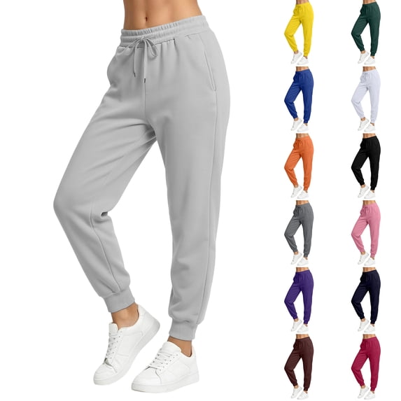 Evdexr Womens Joggers Drawstring Tapered Mid Waisted Trousers 2026 Lounge Athletic Breathable Sweatpants Relaxed Fit Lightweight Sporty Sweats with Pockets L