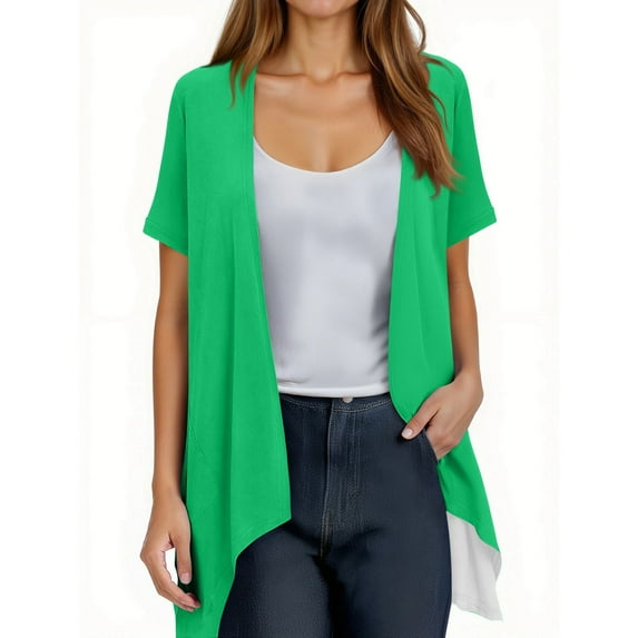 Evdexr Womens Lightweight Cardigans Open Front Long Thin Kimono Cardigans Fall Dressy Short Sleeve Cover Ups Flowy Loose Irregular Drape Hem Cardigan Sweaters Green 2XL