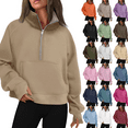 thumbnail image 1 of Evdexr Womens Sweatshirts Half Zip Cropped Pullover Fleece Quarter Zipper Hoodies 2025 Fall Fashion Outfits Clothes Camel XL, 1 of 6