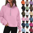 thumbnail image 1 of Evdexr Womens Sweatshirts Half Zip Cropped Pullover Fleece Quarter Zipper Hoodies 2025 Fall Fashion Outfits Clothes Light pink S, 1 of 6