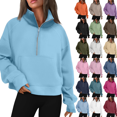 thumbnail image 1 of Evdexr Womens Sweatshirts Half Zip Cropped Pullover Fleece Quarter Zipper Hoodies 2025 Fall Fashion Outfits Clothes Sky Blue 2XL, 1 of 5