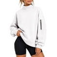 thumbnail image 1 of Evdexr Womens Sweatshirts Side Zip Pocket Long Sleeve Hoodies Oversized Mock Neck Trendy Pullover Comfortable Travel Tops White M, 1 of 8