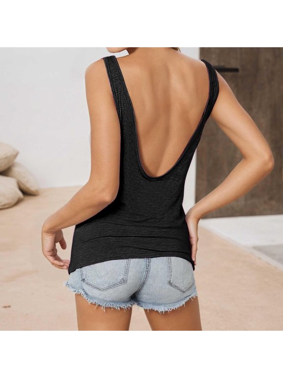 Womens Tank Tops Open Back Sleeveless Scoop Neck Camisole 2026 Summer Loose Fit Gym Cami Tops Lightweight Breathable Strappy Athletic Tanks L
