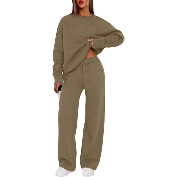 Evdexr Womens Track Suits 2 Piece Long Sleeve Crew Neck Pullover & Sweatpants Tracksuits 2026 Fall Lounge Athleisure Sets Wide Leg Solid Sweatsuits with Pocket 2XL
