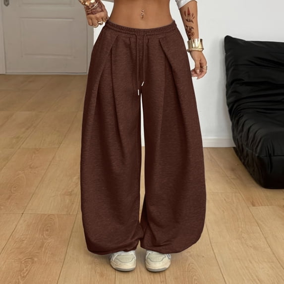 Evdexr Womens Wide Leg Sweatpants Baggy Barrel Drawstring Sweatpants Fall 2026 Travel Lounge Pant Low Waist Elastic Loose Fit Trousers L