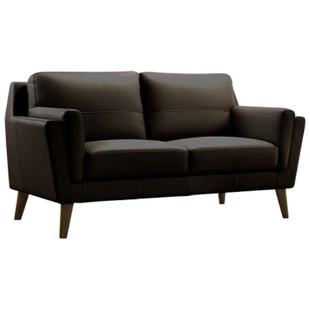 Eve 60 Inch Modern Loveseat, Spring Seat, Brown Leather Match Upholstery