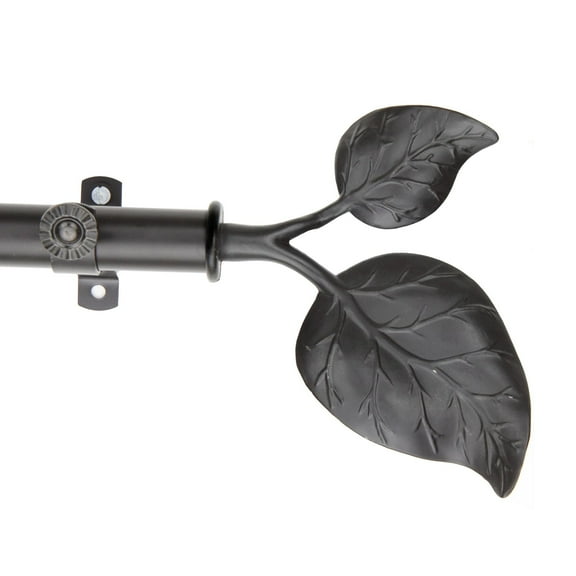 Contemporary Home Living 56" Black Eve Leaves Contemporary Single Window Curtain Rod