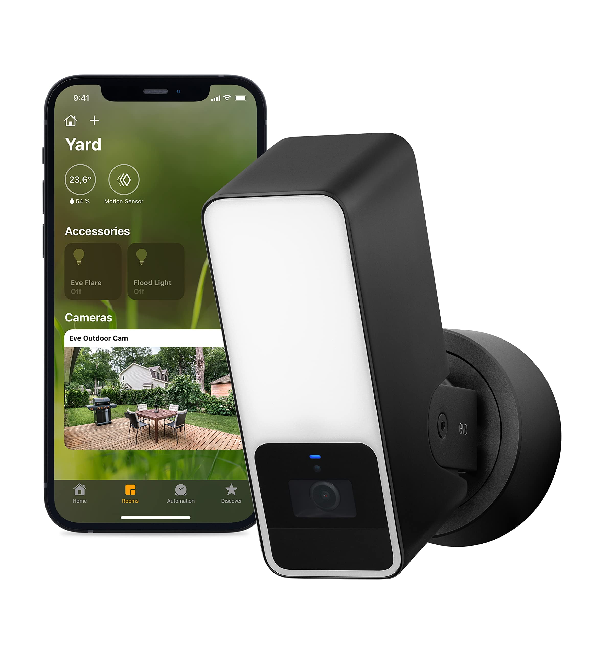 Eve Outdoor Cam secure floodlight camera, maximum security & privacy (HomeKit Secure Video),