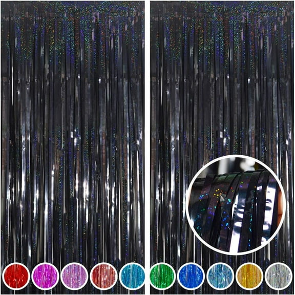 Eve Party Supplies 2026 Tinsel Backdrop Streamers, Black Foil Fringe Curtains 3.2 ft .2 ft for Halloween  Year Graduations Party Photo Booth Props Decorations, 2