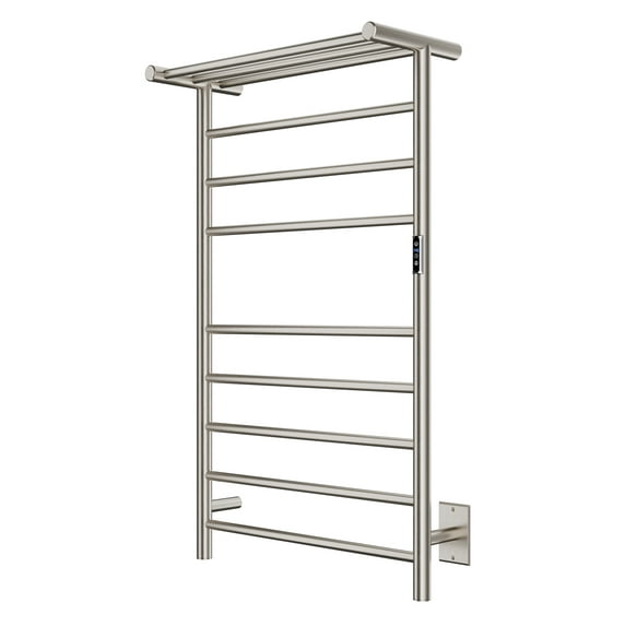 Eve Series 8-Bar Wall Mounted Electric Bathroom Towel Warmer Rack in Brushed Nickel Finish Stainless Steel